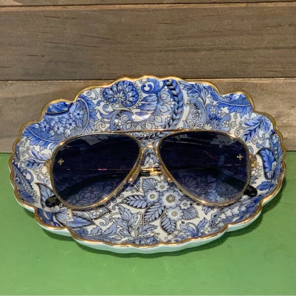 James Kent Old Foley Blue White Paisley Leaf Trinket Relish Dish W/Gold England - Picture 16 of 16